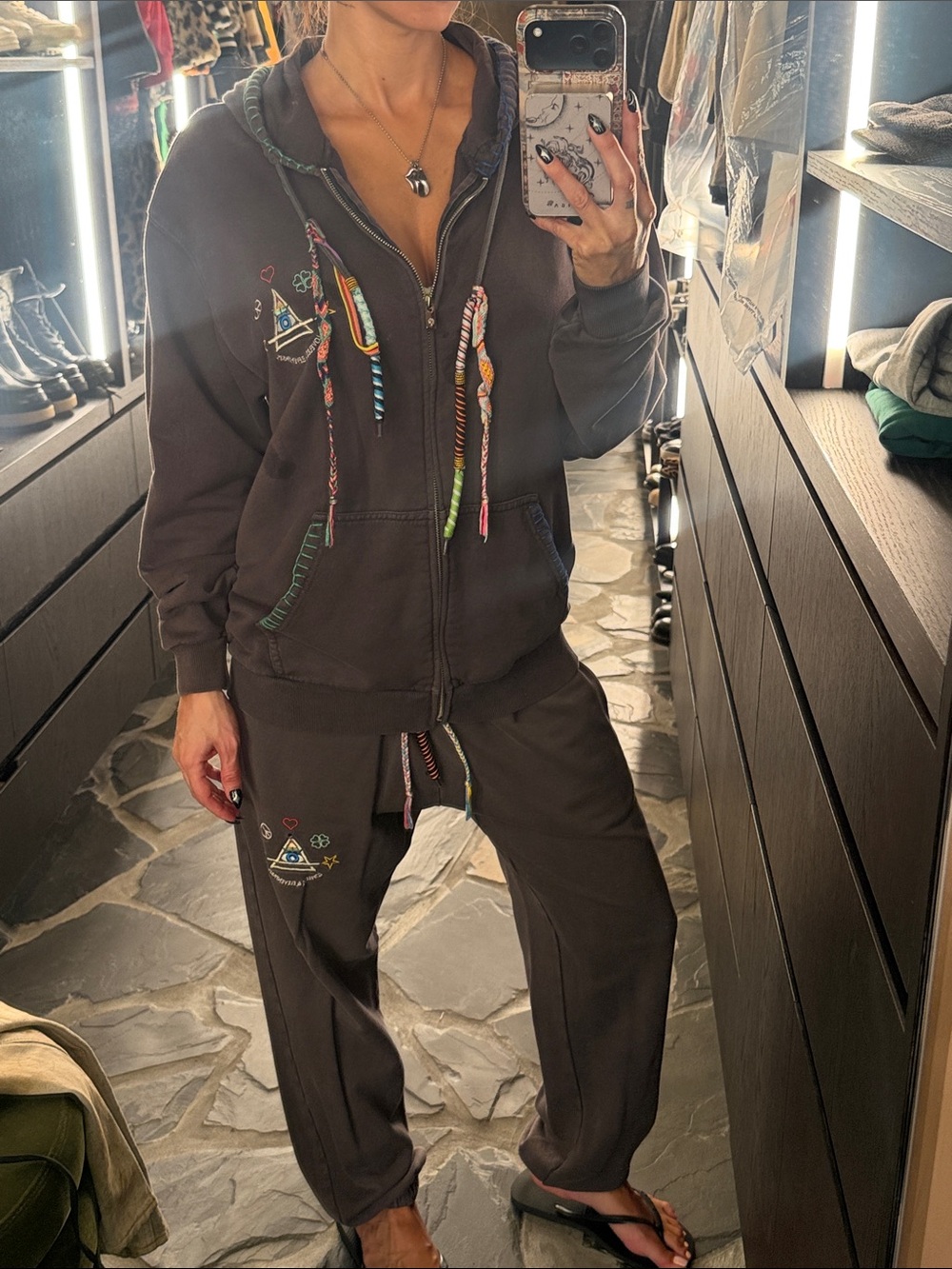 Women’s Brown Embroidered Jogger Sweatpants - Casual Cozy Fit - Picture 10 of 11